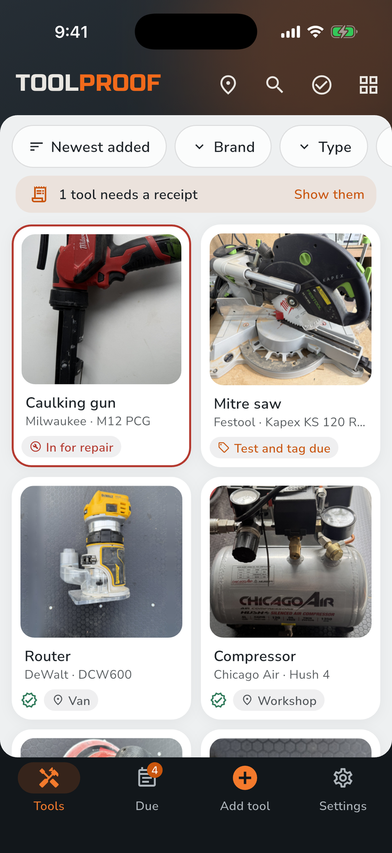A list of tools in ToolProof